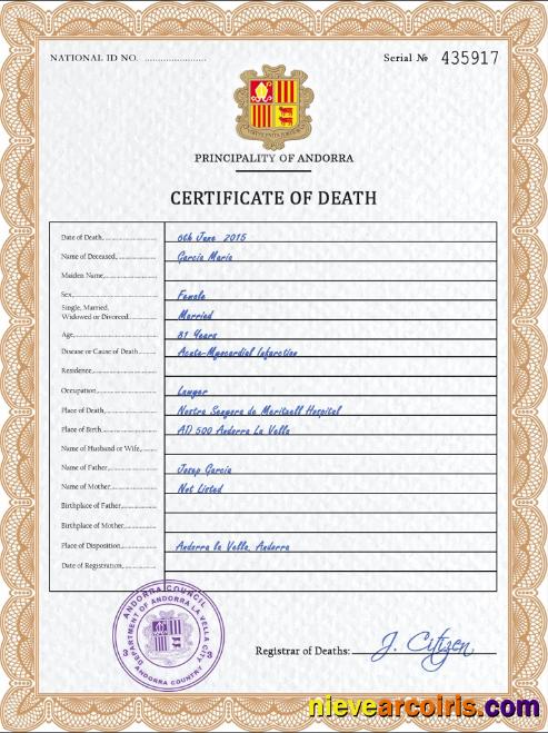 Andorra death certificate